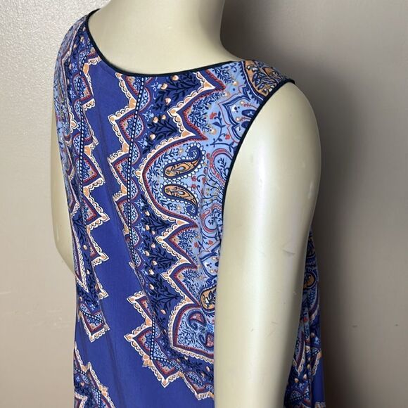 J. Jill Orange majestic blue Paisley rayon Shift Dress small petite Sleeveless - Picture 11 of 14